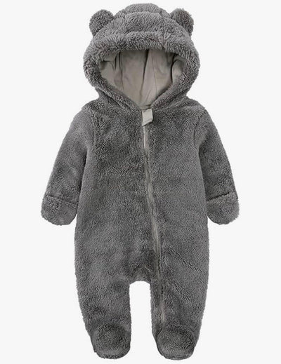Cozy Newborn Bear Hooded Fleece Romper - Warm Winter Snowsuit Jumpsuit