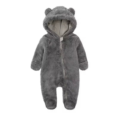 Cozy Newborn Bear Hooded Fleece Romper - Warm Winter Snowsuit Jumpsuit