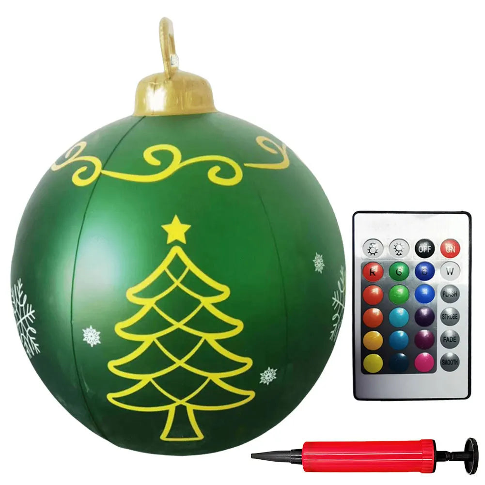 24 Inch Light Up PVC Inflatable Christmas Ball Outdoor Christmas Decorations with Light Christmas Decorations Ball Holiday Decor