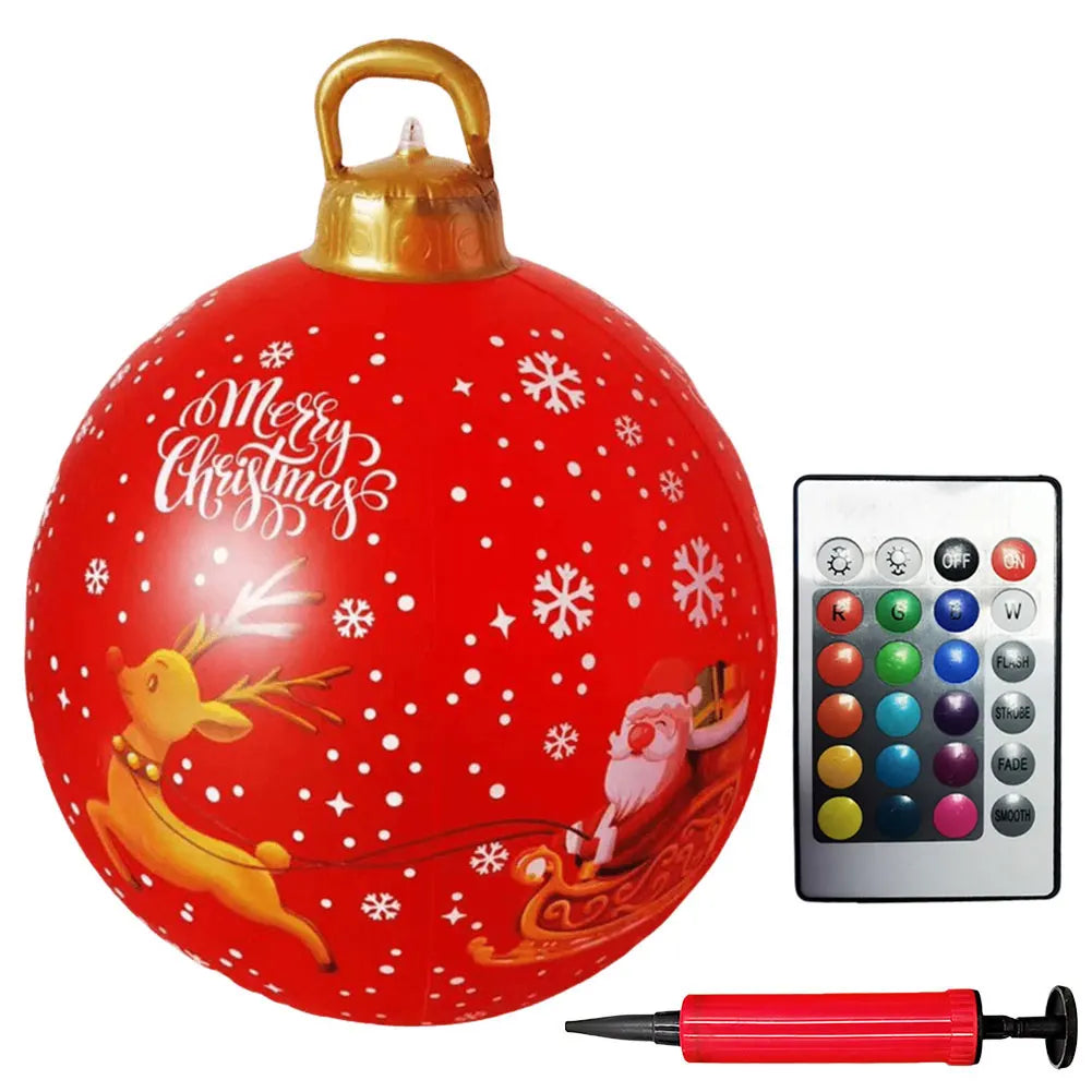 24 Inch Light Up PVC Inflatable Christmas Ball Outdoor Christmas Decorations with Light Christmas Decorations Ball Holiday Decor