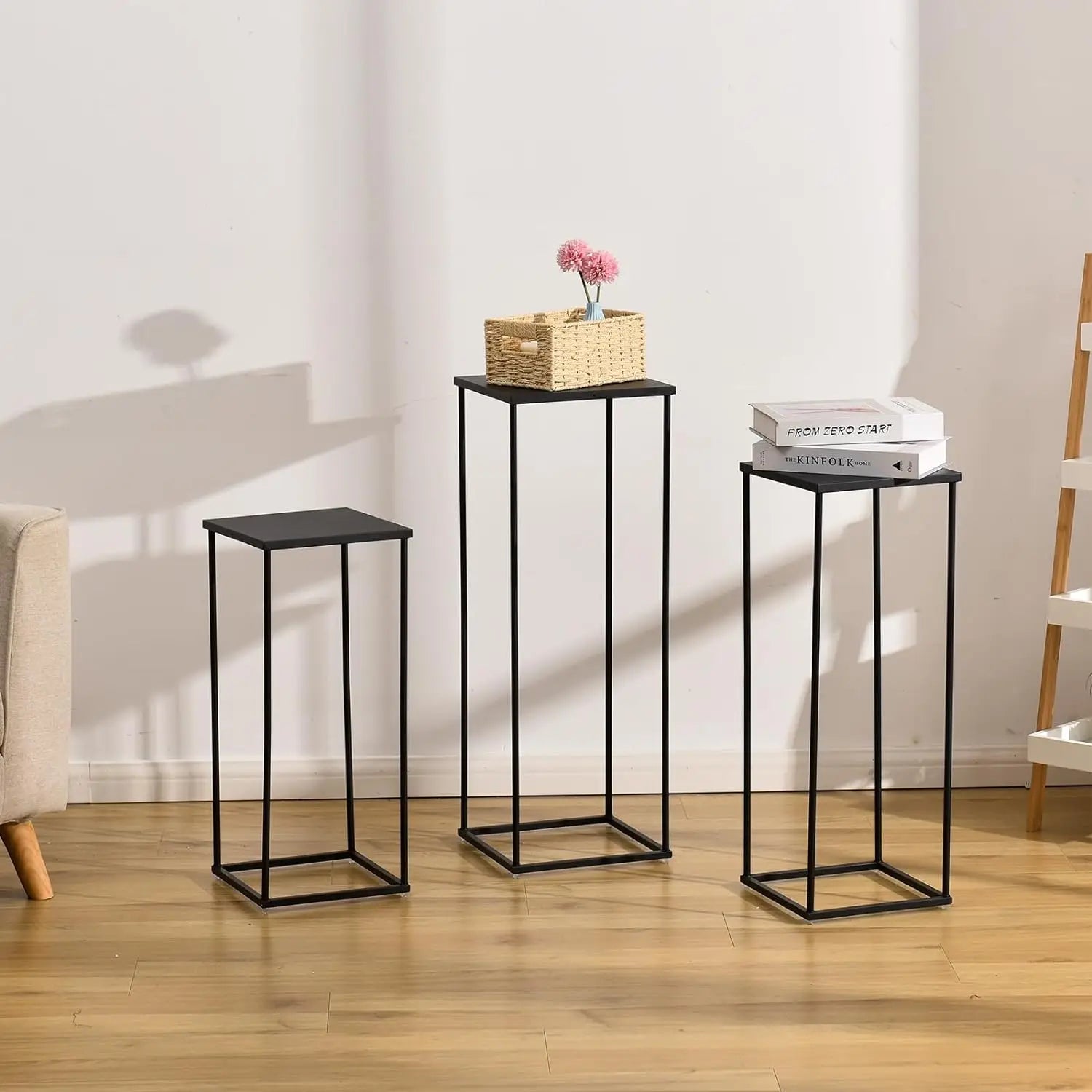 3Pcs Black Wedding Flower Vase  Metal Plant Shelf for Flower Display Corner Planter Pot Rack for Living Room Patio Decor