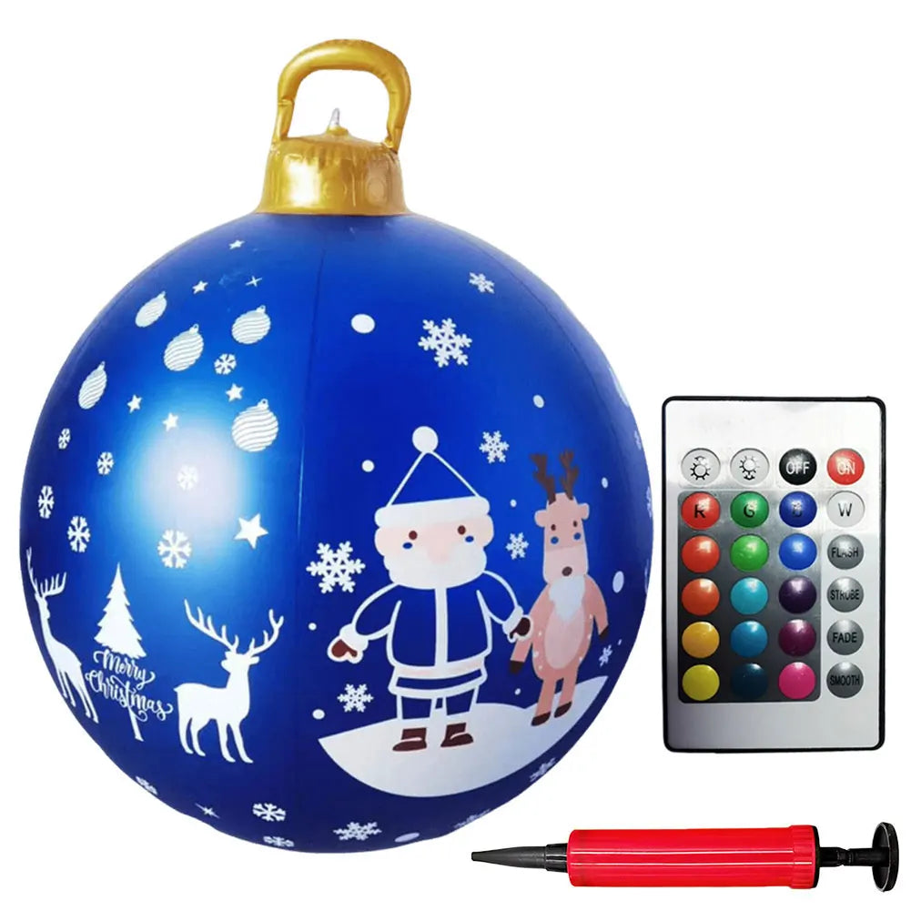 24 Inch Light Up PVC Inflatable Christmas Ball Outdoor Christmas Decorations with Light Christmas Decorations Ball Holiday Decor