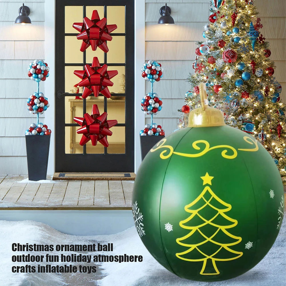 24 Inch Light Up PVC Inflatable Christmas Ball Outdoor Christmas Decorations with Light Christmas Decorations Ball Holiday Decor