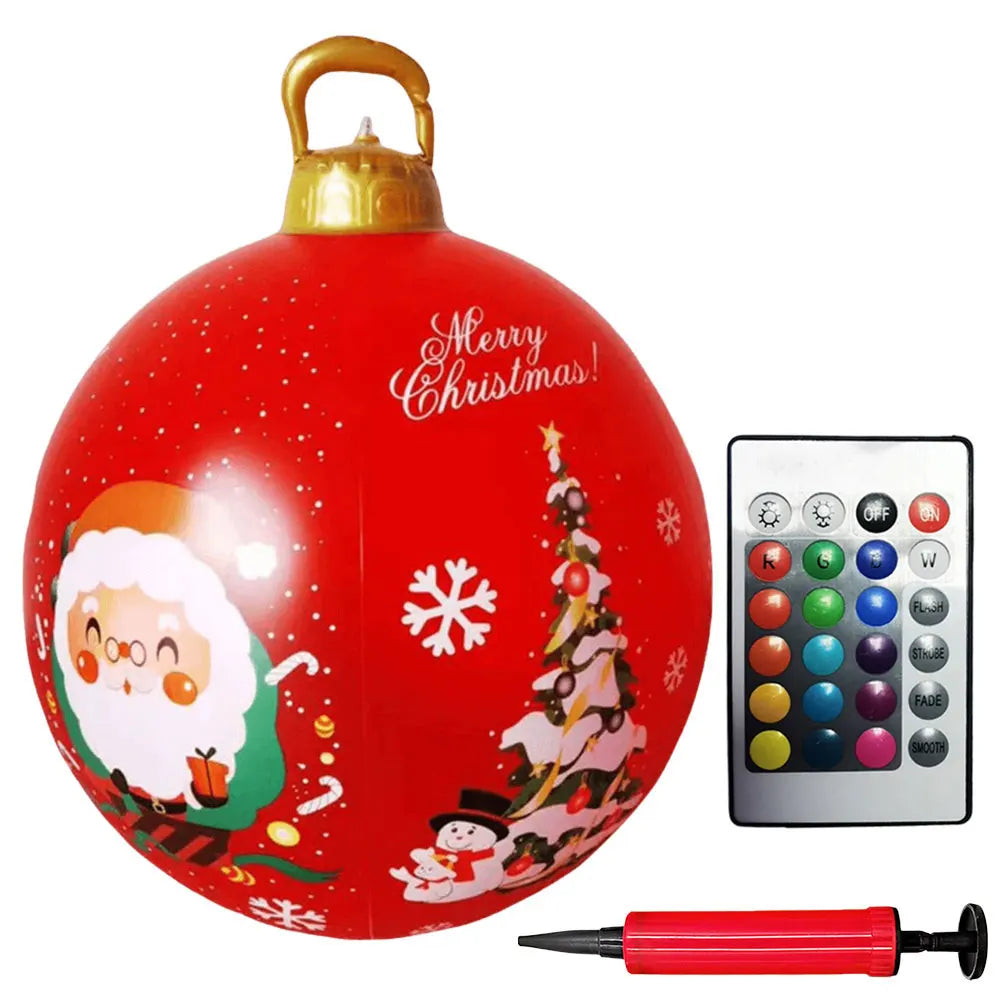 24 Inch Light Up PVC Inflatable Christmas Ball Outdoor Christmas Decorations with Light Christmas Decorations Ball Holiday Decor
