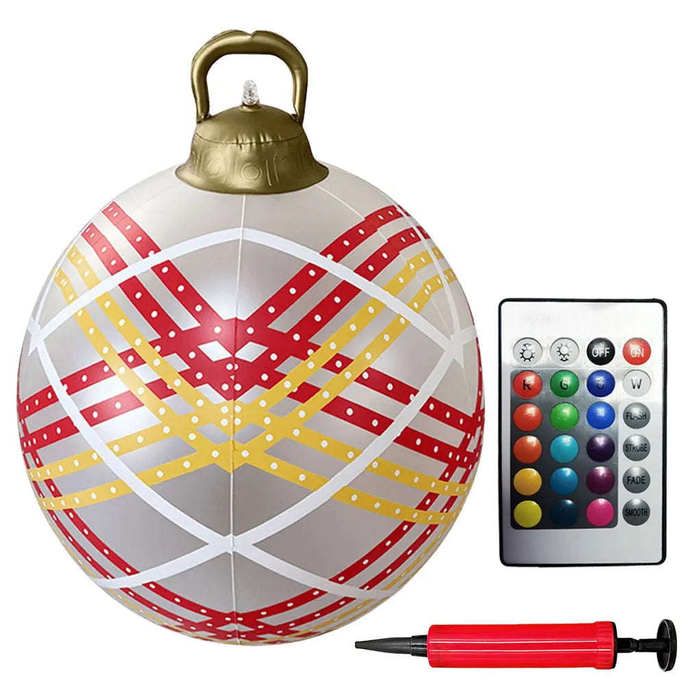 24 Inch Light Up PVC Inflatable Christmas Ball Outdoor Christmas Decorations with Light Christmas Decorations Ball Holiday Decor