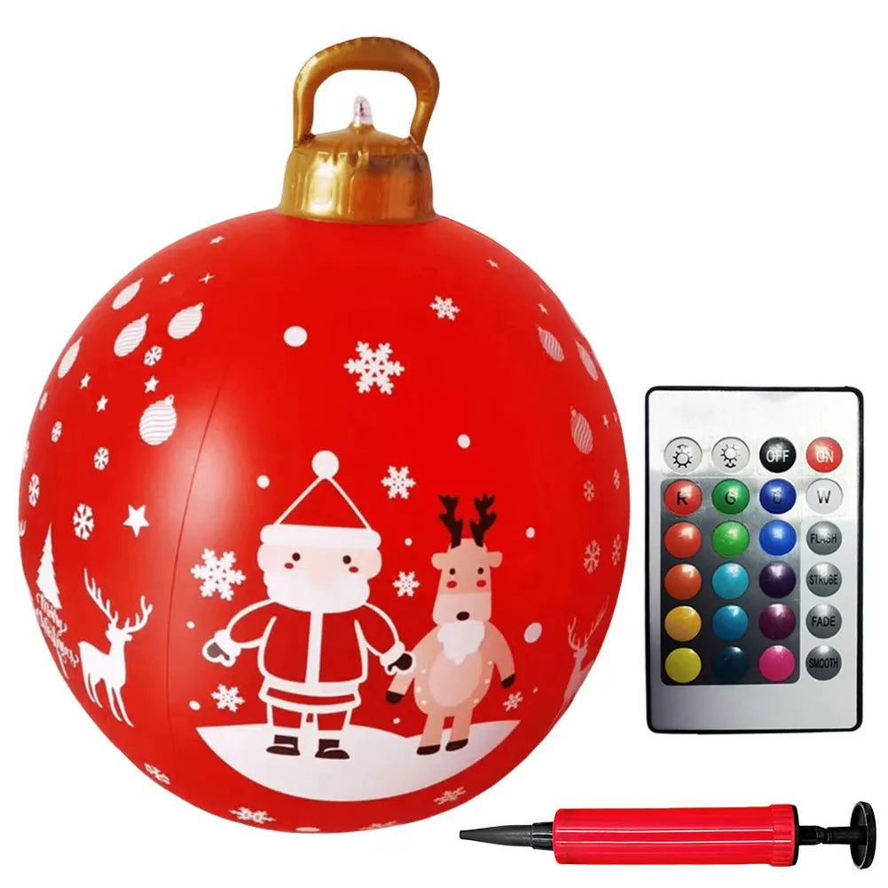 24 Inch Light Up PVC Inflatable Christmas Ball Outdoor Christmas Decorations with Light Christmas Decorations Ball Holiday Decor